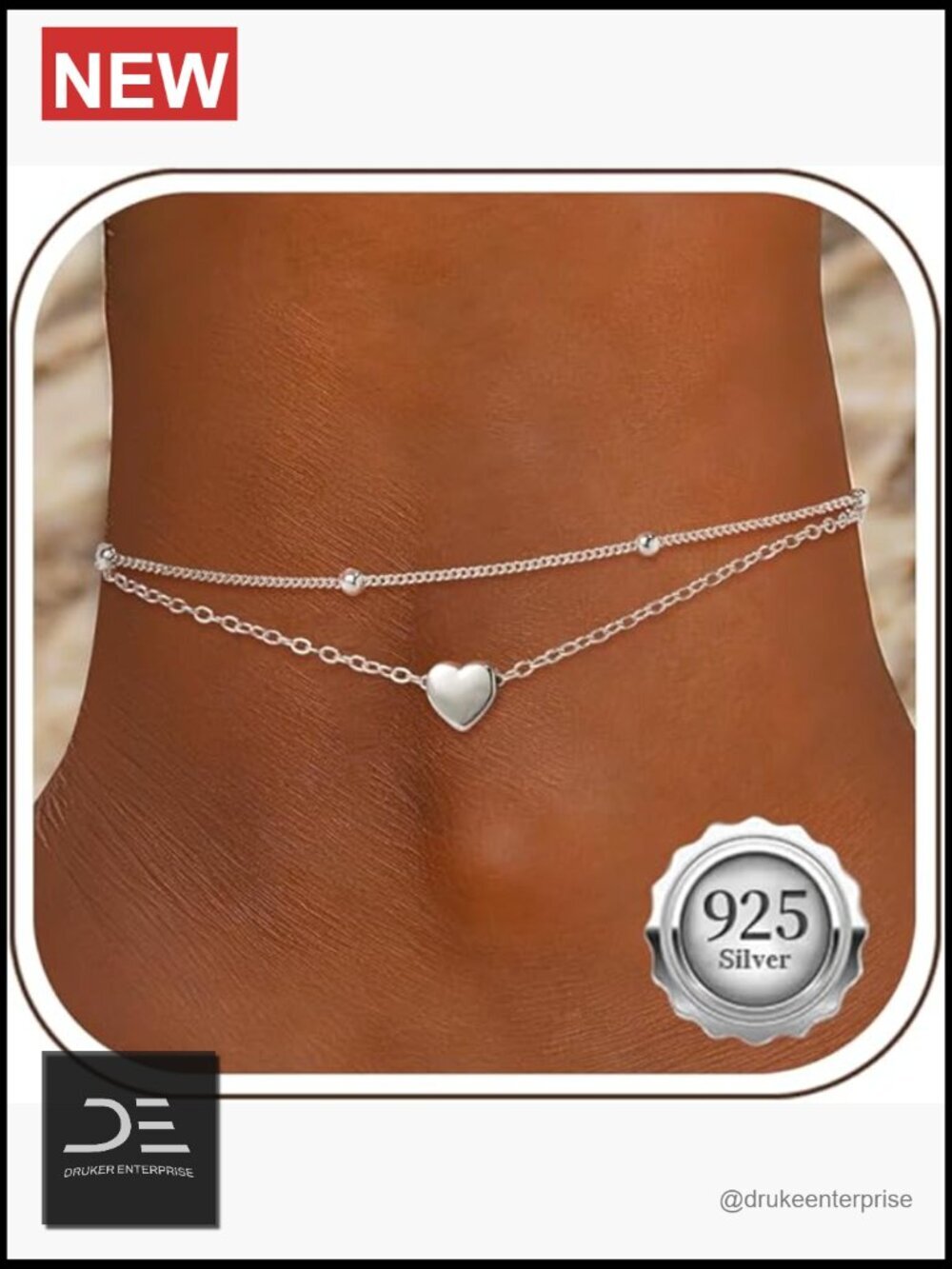 925 Sterling Silver Dainty Layered Waterproof 18K Gold Plated Anklet Beach